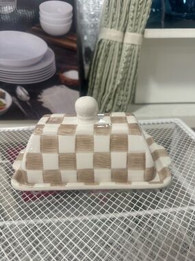 Marshalls Beige and White Checkered Ceramic Butter Dish